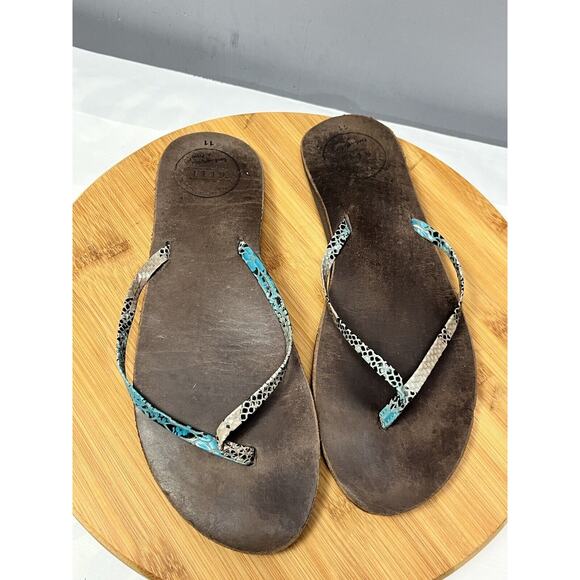 Reef Snakeskin Flip Flop Thong Sandal Womens 11 brown‎ leather - Picture 1 of 6